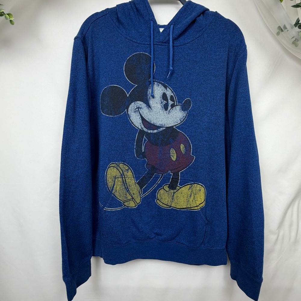 Disney Parks Mickey Mouse Hoodie Blue Heathered Graphic Sweatshirt Mens Large